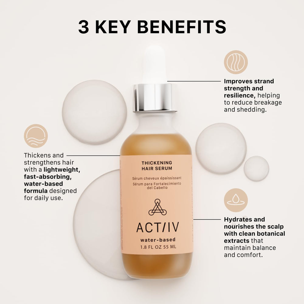 ACTIIV suero espesante para cabello, aplica gotas con aplicador cómodo.
