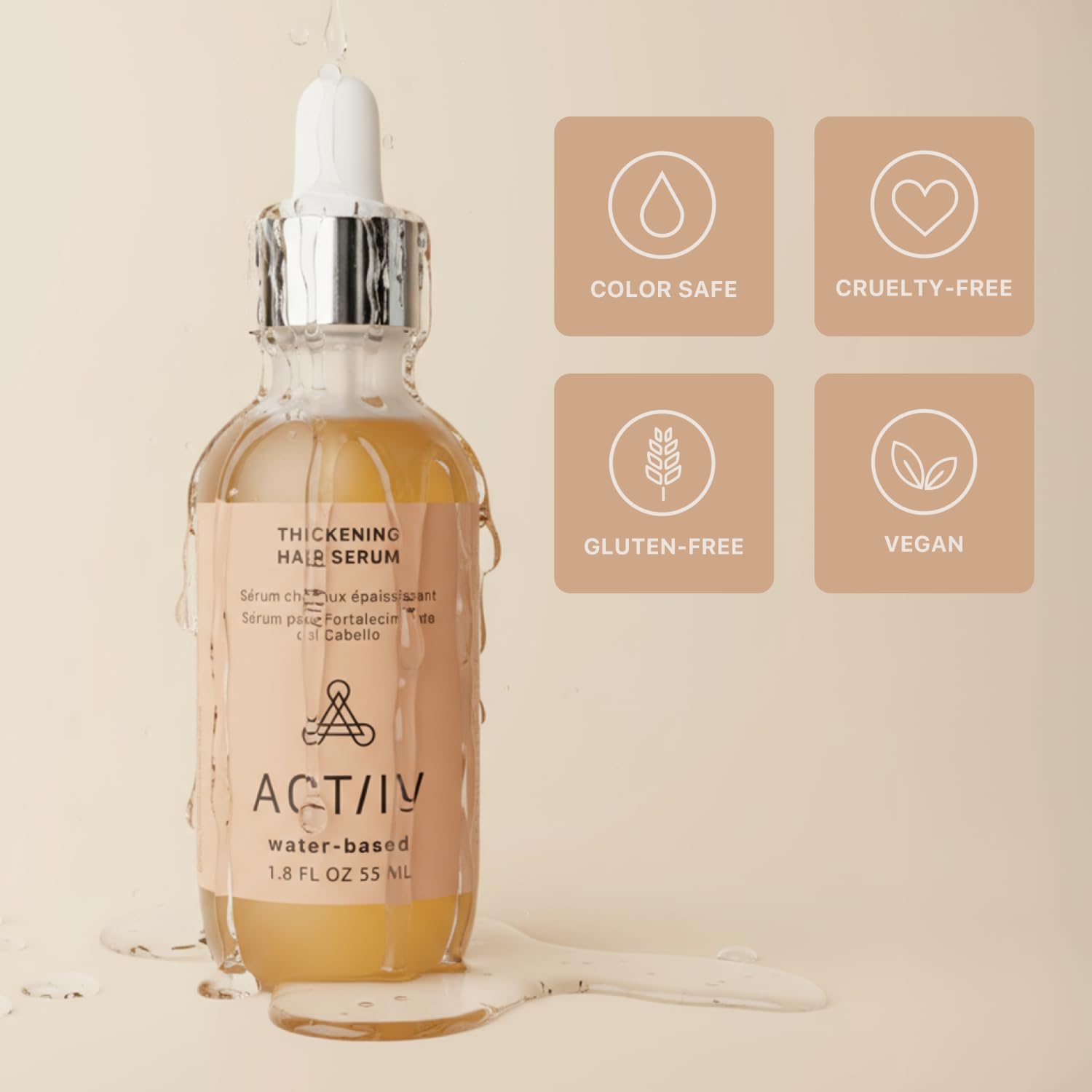 ACTIIV suero espesante para cabello, masaje suave del cuero cabelludo.