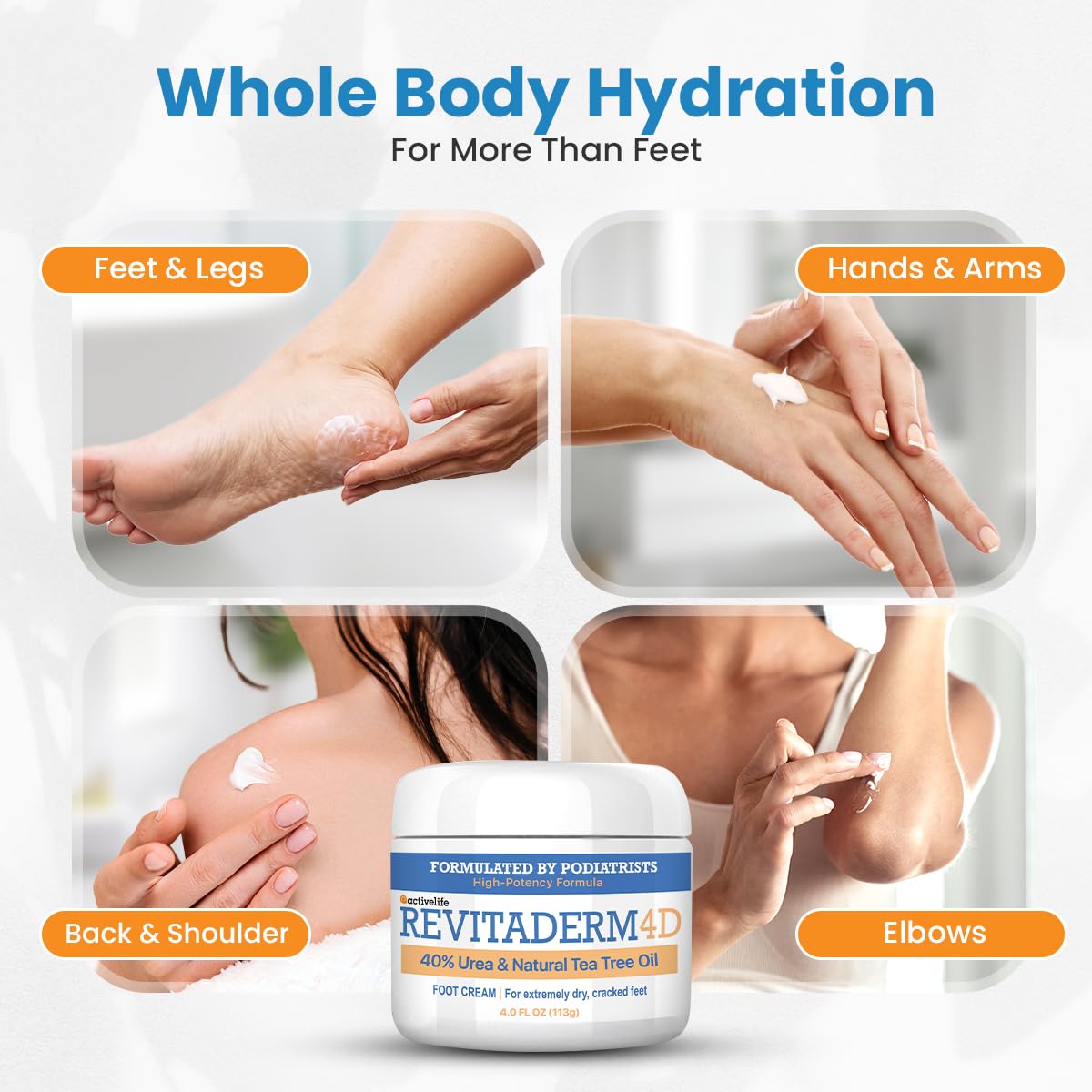 Activelife Revitaderm 4D crema-envase-detalle-textura: absorción rápida sin grasa y sensación suave