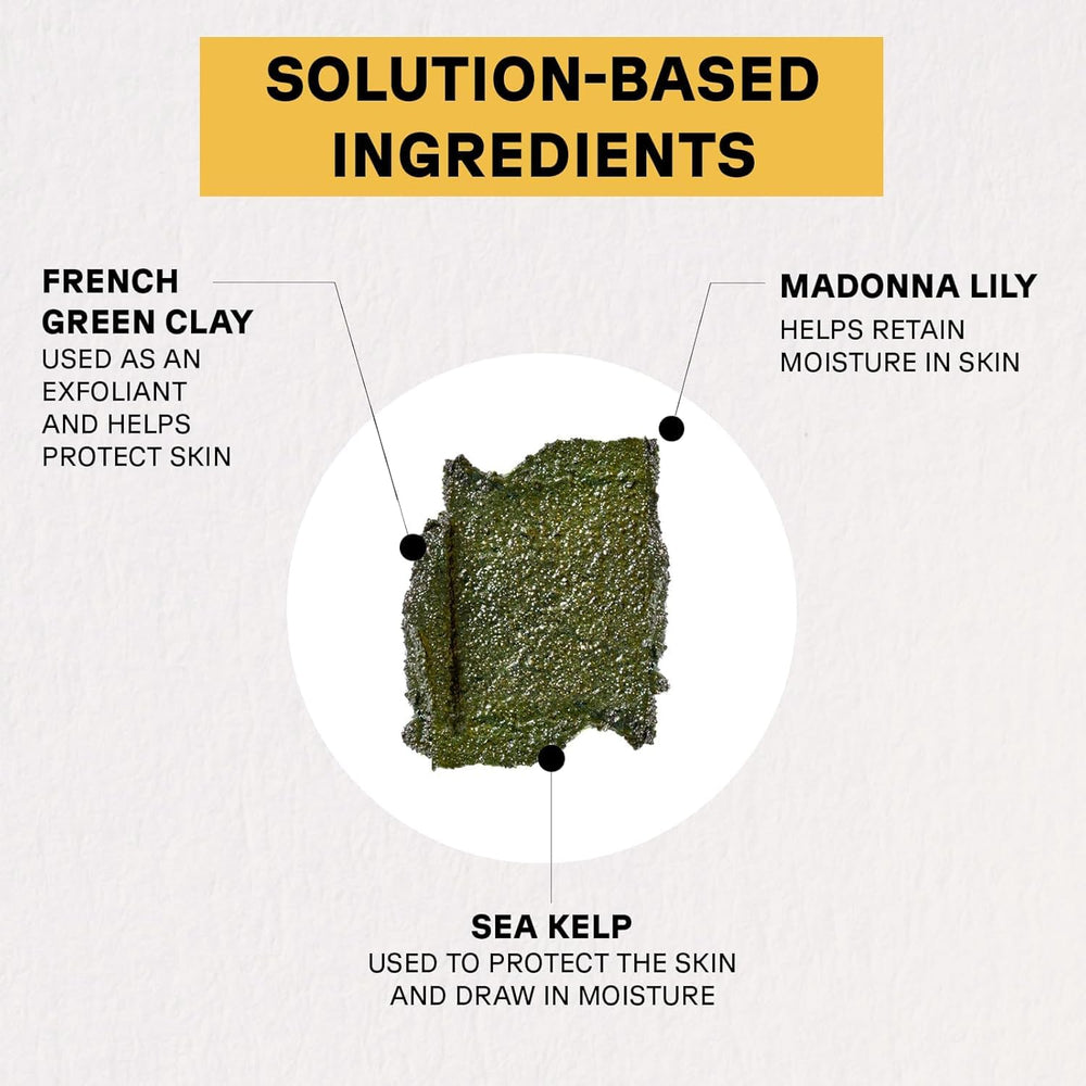 French green clay component in Acure Brightening Facial Scrub for gentle detox