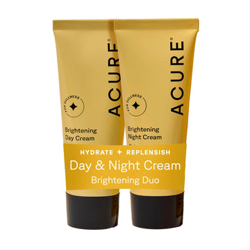 Acure crema dia iluminadora en botella, hidrata y equilibra la piel para uso diario.