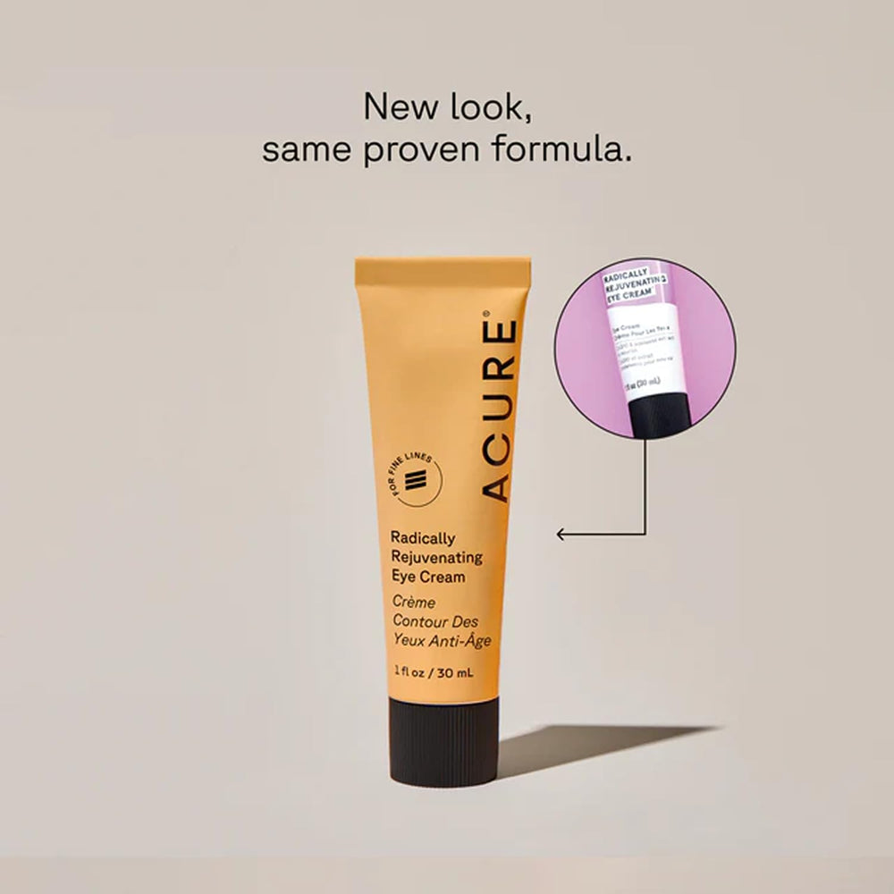 Acure Radically Rejuvenating Eye Cream aplicación, facilita la rutina diaria para ojos cansados y secos.
