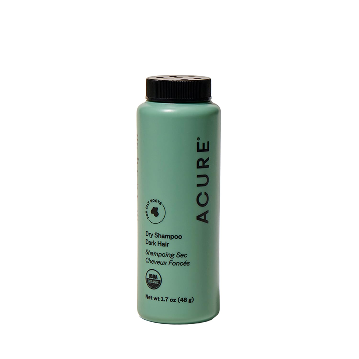 Acure Dry Shampoo polvo para cabello castaño, realza tonos oscuros y refresca entre lavados
