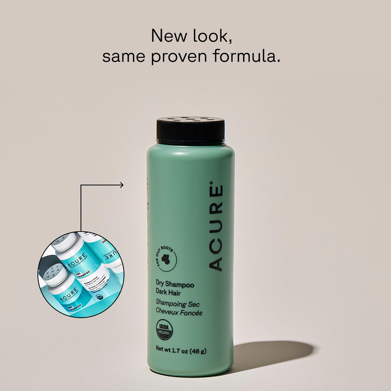 Acure Dry Shampoo romero y cacao, limpia suavemente y absorbe grasa