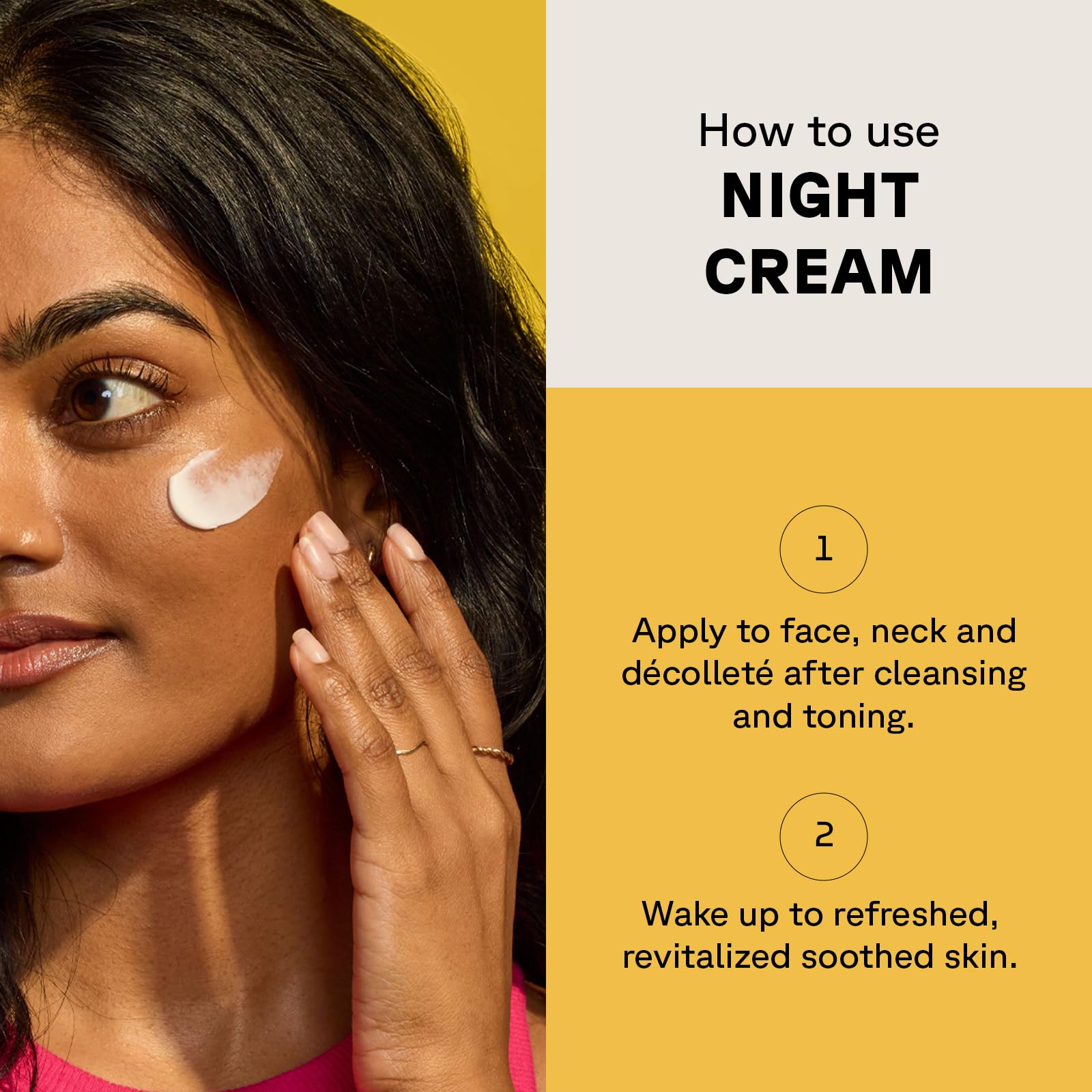 Crema nocturna de Acure apta para todo tipo de piel, hidratación durante la noche.