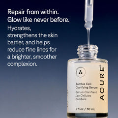 Acure Zombie Cell suero clarificador, ingredientes niacinamida y cardo mariano para apoyar la barrera.