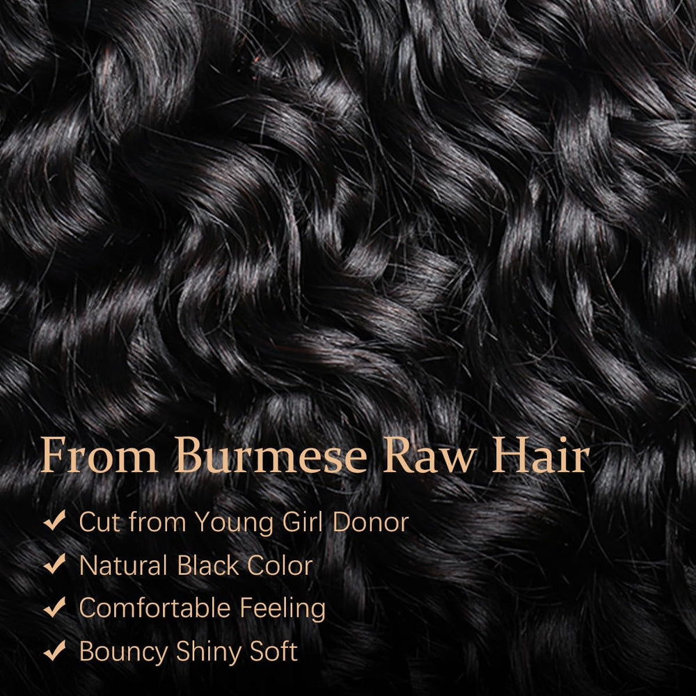 Extensiones Acusoee Burmese Curly: ondas de agua naturales en negro para teñir.