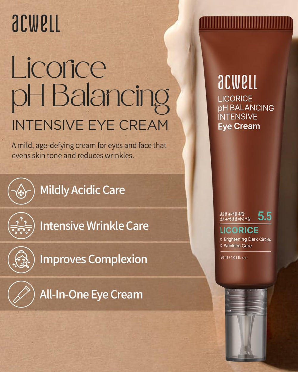 ACWELL crema de ojos licorice: textura sedosa que se absorbe rápidamente.