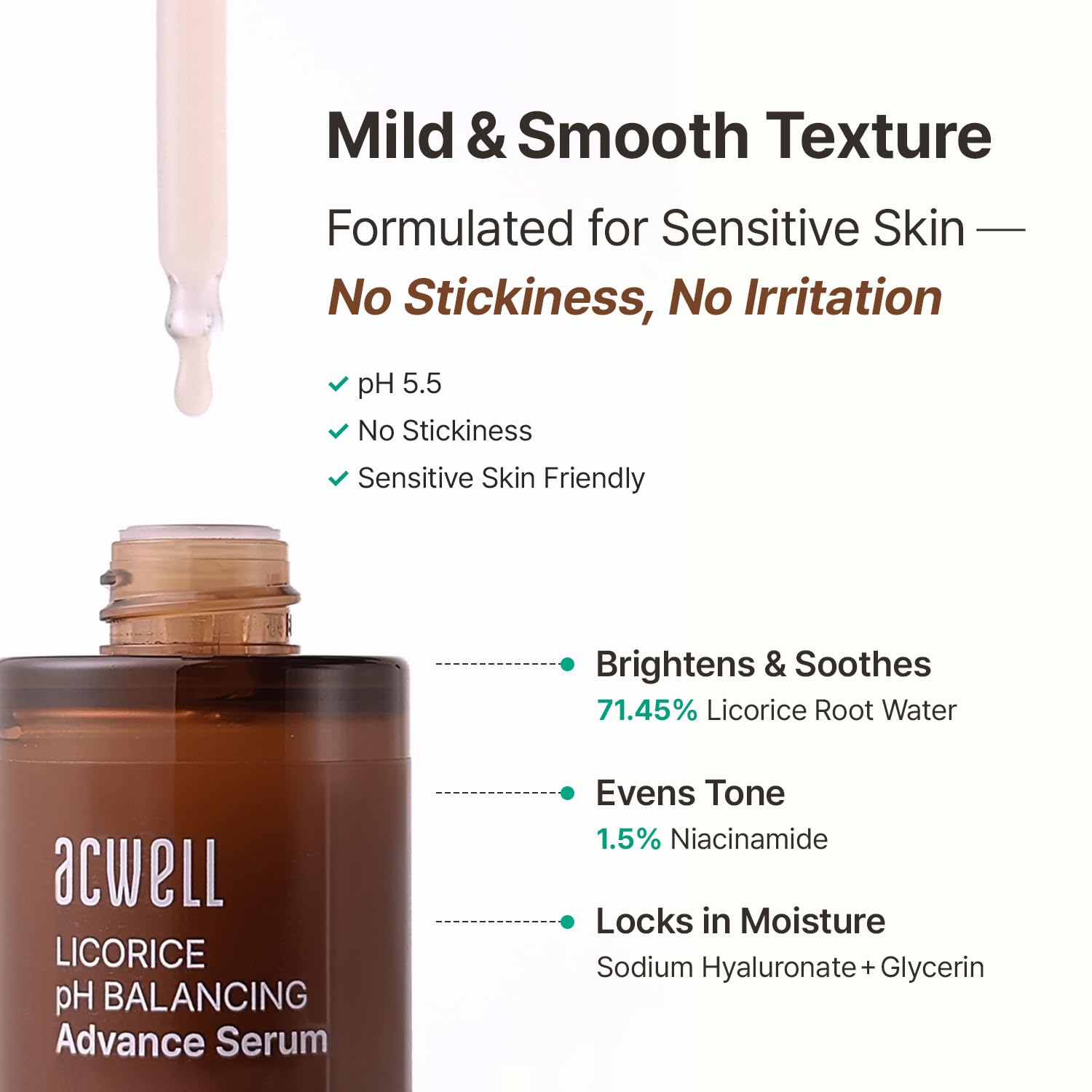 ACWELL Regaliz Suero, aplicación facial, facilita una rutina rápida y efectiva.
