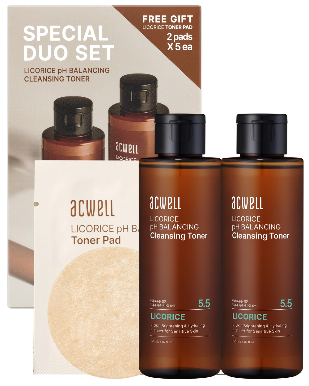 ACWELL Licorice Toner en botella mostrando equilibrio suave de pH para piel sensible.