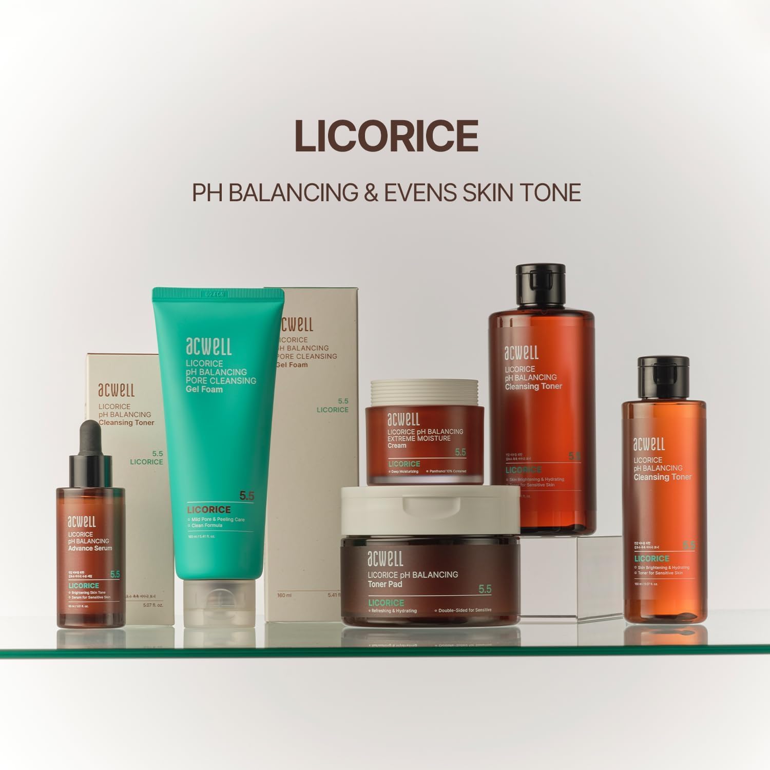 ACWELL Toner Regaliz etiqueta pH5-5 guía equilibrio suave.