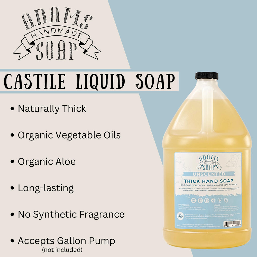 Adams Handmade Soap: recarga de 1 galón de jabón castile para uso prolongado y económico.