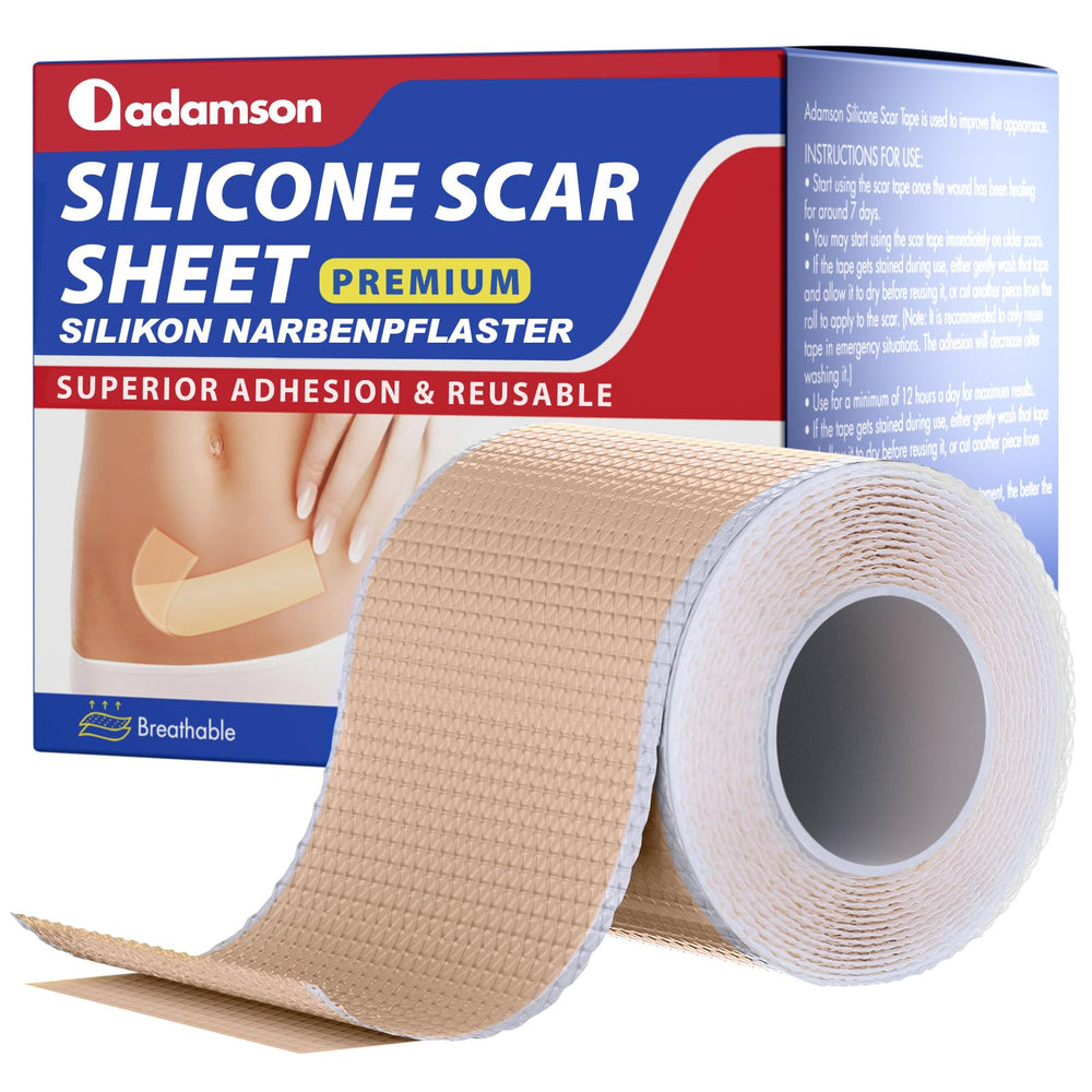 Adamson banda silicona para cicatriz quirúrgica, textura suave con uso regular.