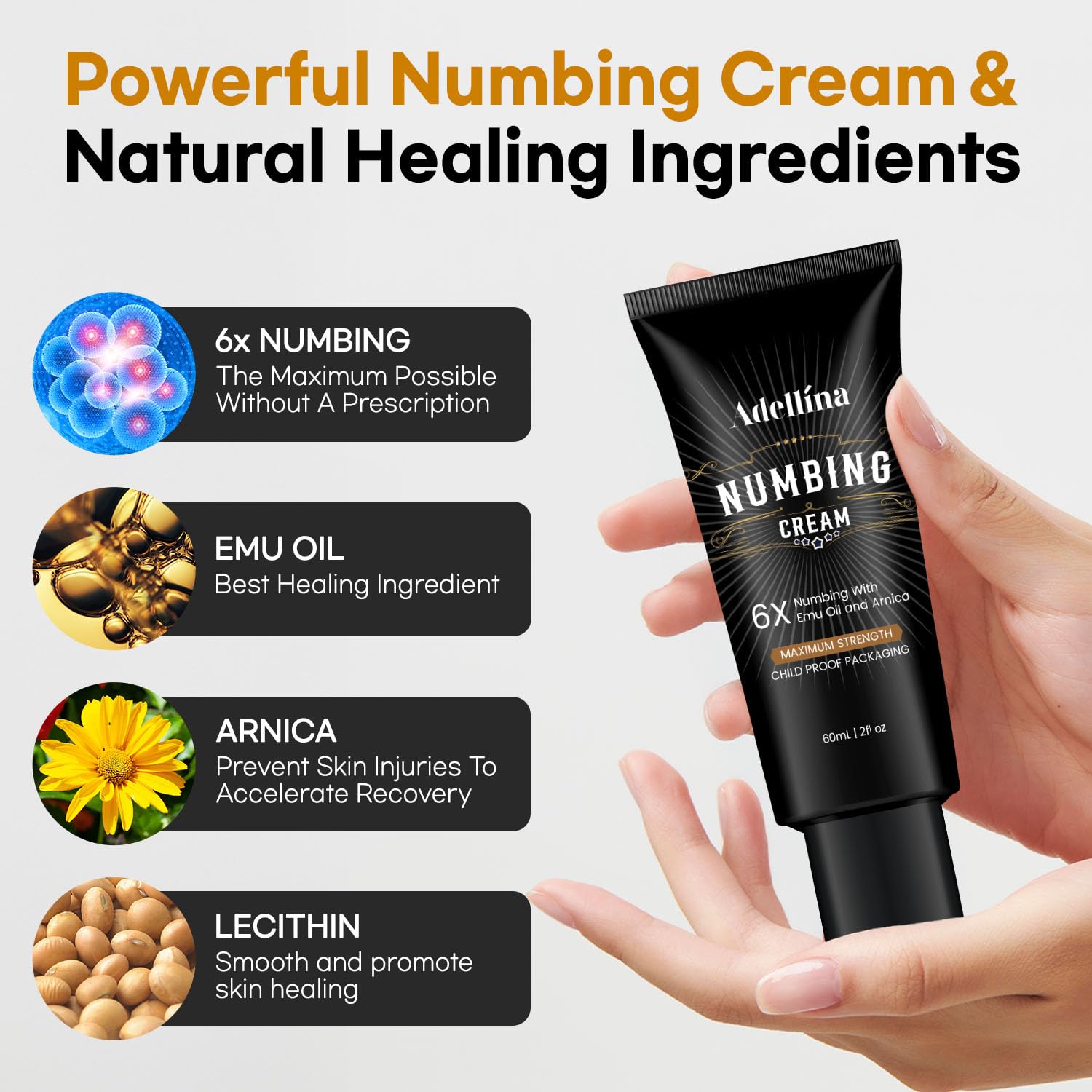 Adellina crema enfriante, absorción rápida para uso cómodo.