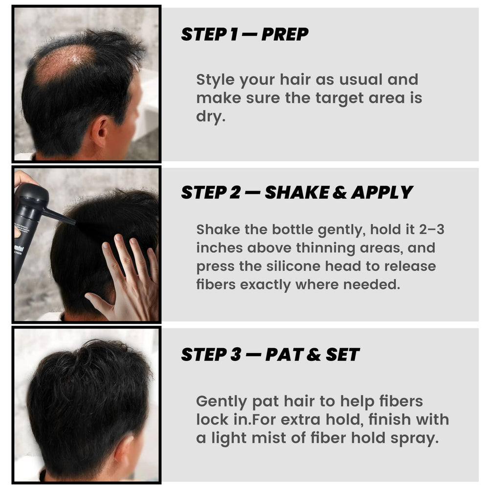 Adglamful fibers match black shade for versatile use by men and women.