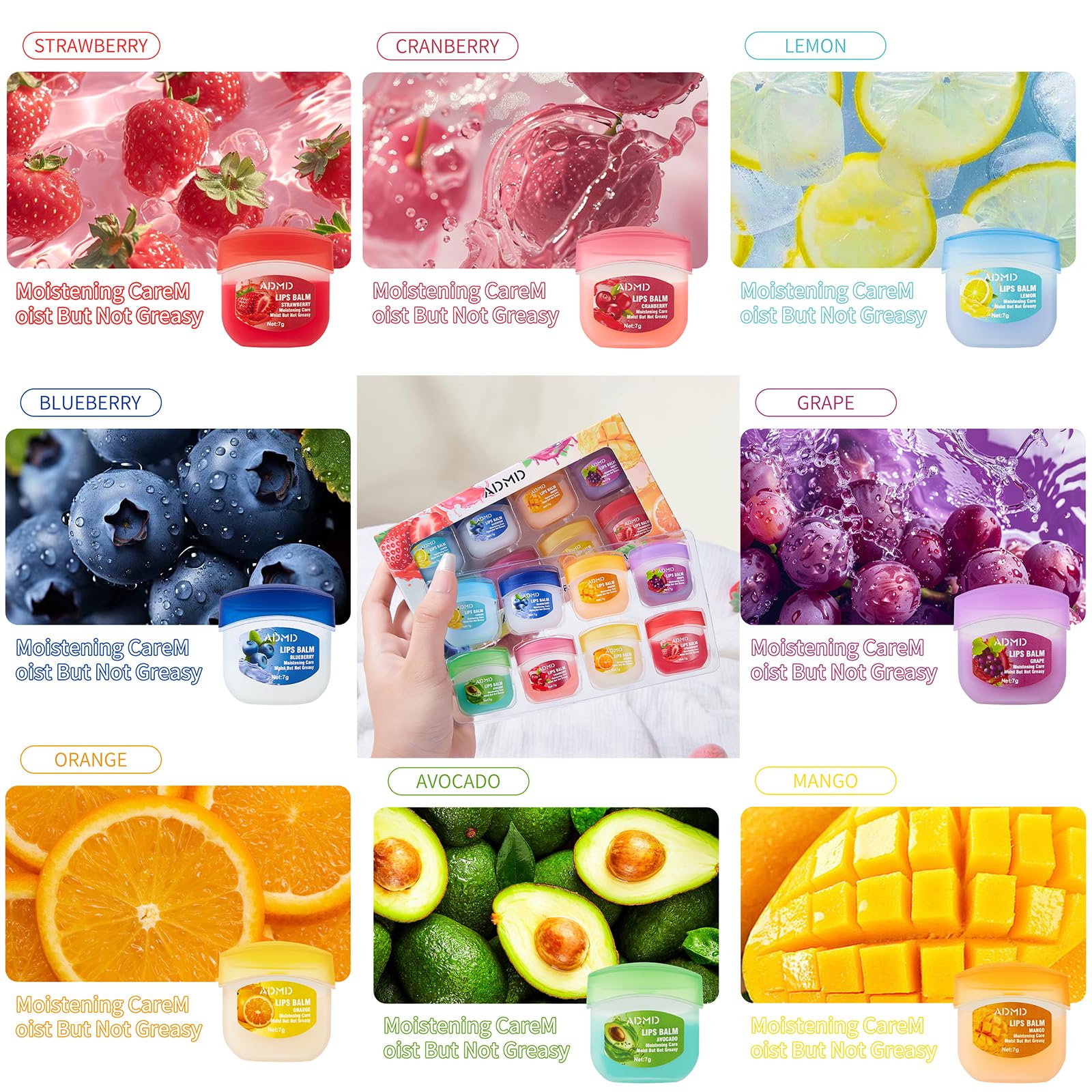 ADMD balsamos-frutados-8-sabores con aromas naturales para cuidado diario