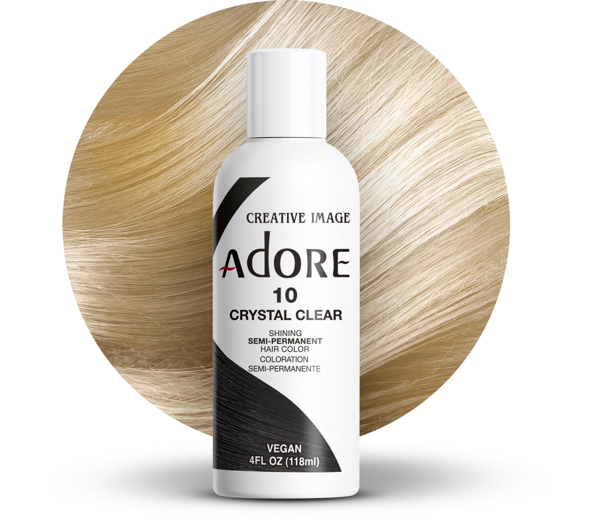 Adore 010 Crystal Clear frasco, color claro sin amoníaco para uso diario.