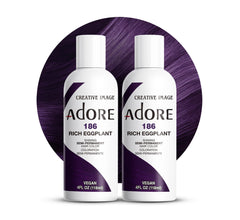 Adore coloración semipermanente berenjena 186, tono intenso para cabello morado.