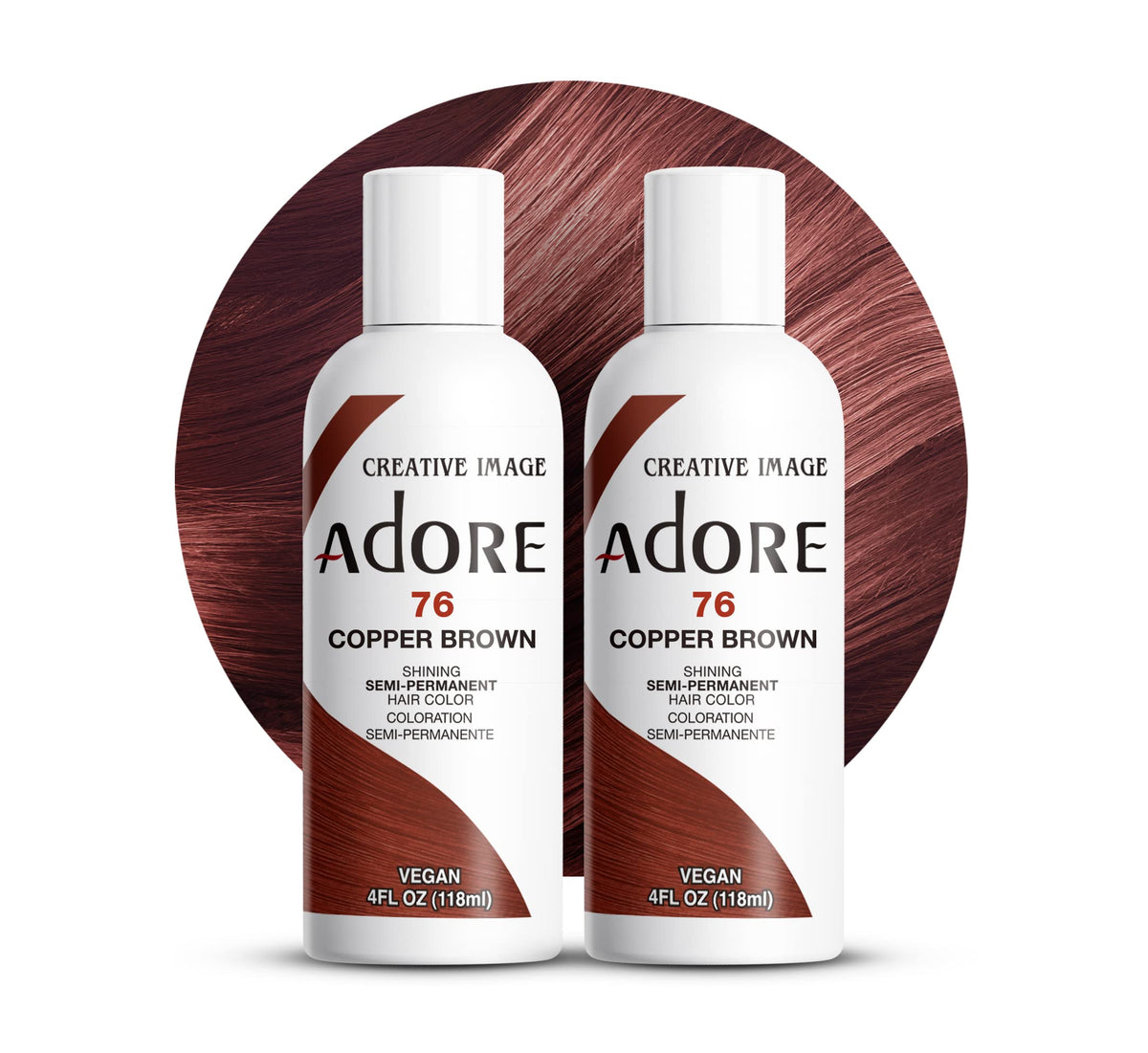 Adore color semipermanente cobre marrón en botella, listo para aplicar sin químicos agresivos