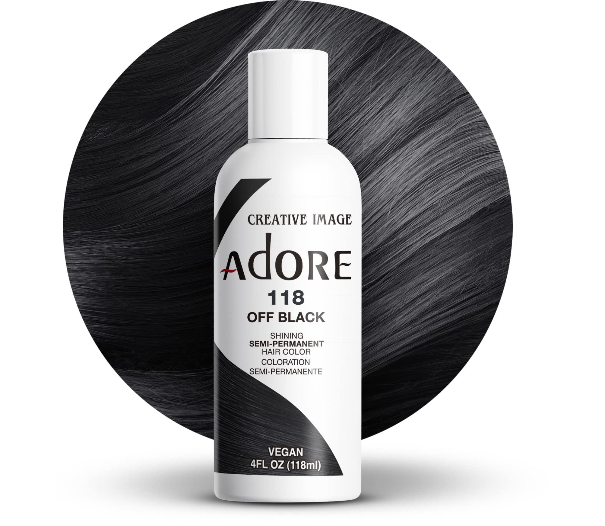 Adore Color Semipermanente Negro 118ml en envase listo para usar.