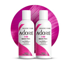 Adore color semipermanente 140 rosa neón, vertiendo la botella para un color vibrante.