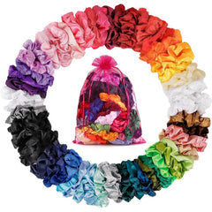 ADRIONE scrunchies satinados de 60 piezas en colores variados para cada conjunto.
