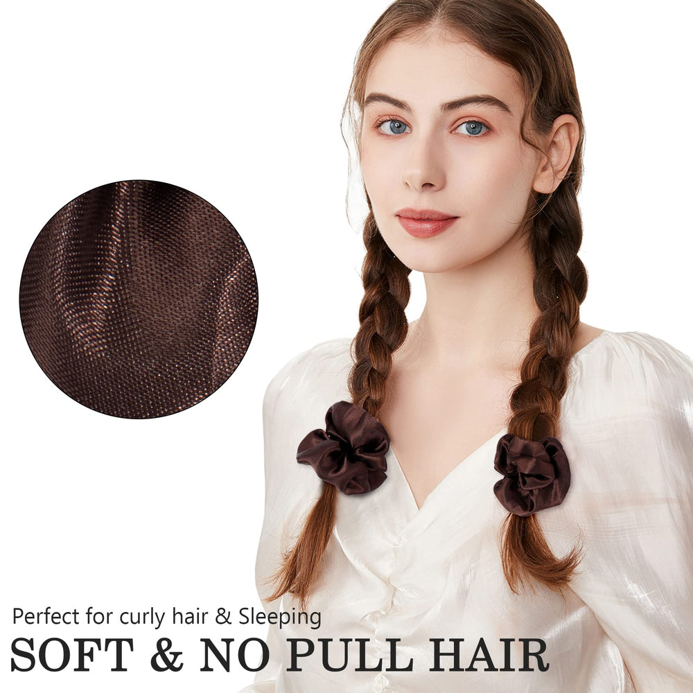 ADRIONE scrunchies satinados para cabello grueso, ofrecen mayor sujeción sin apretar.