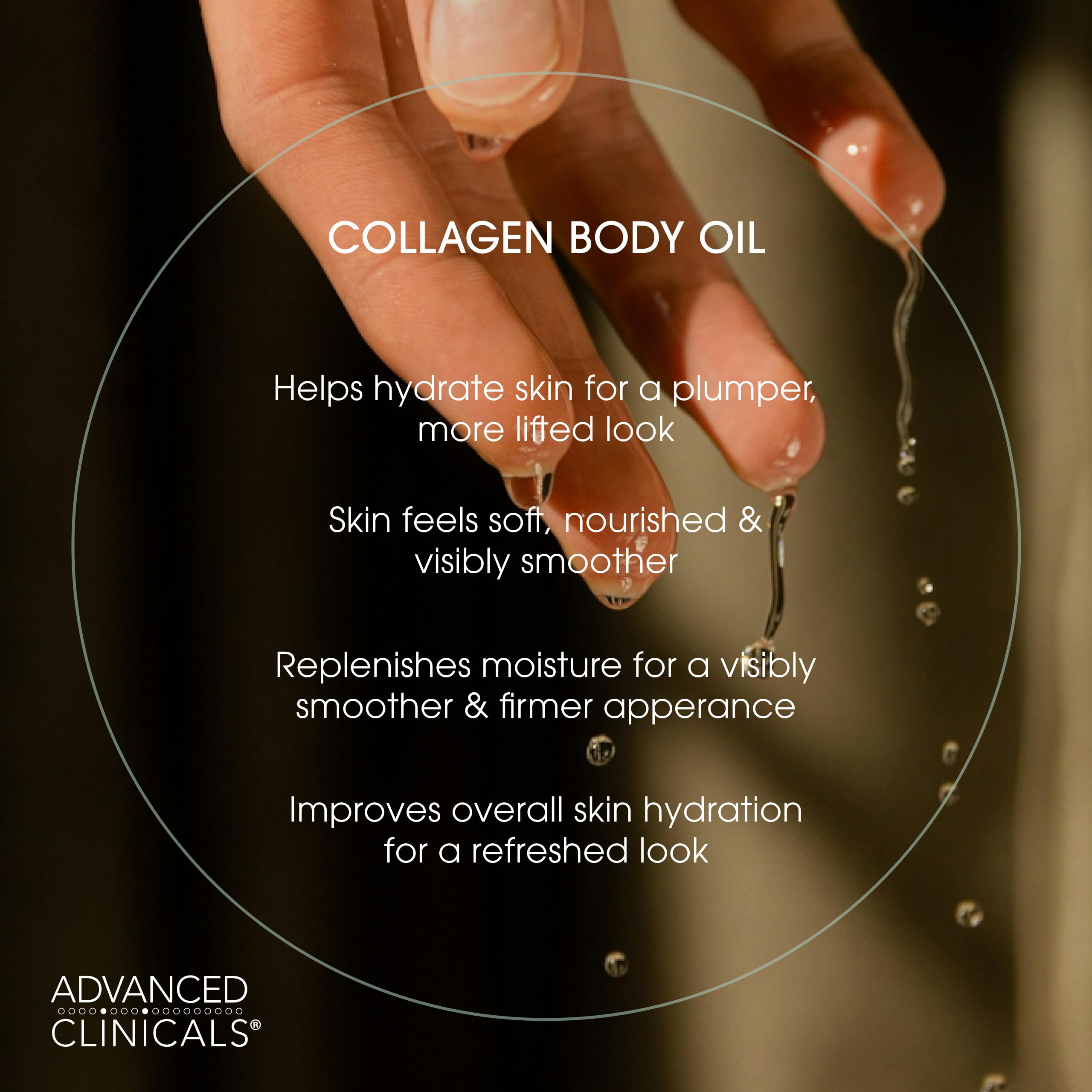 Aplicación con la mano de Advanced Clinicals Aceite de Colágeno para el cuerpo, absorción rápida