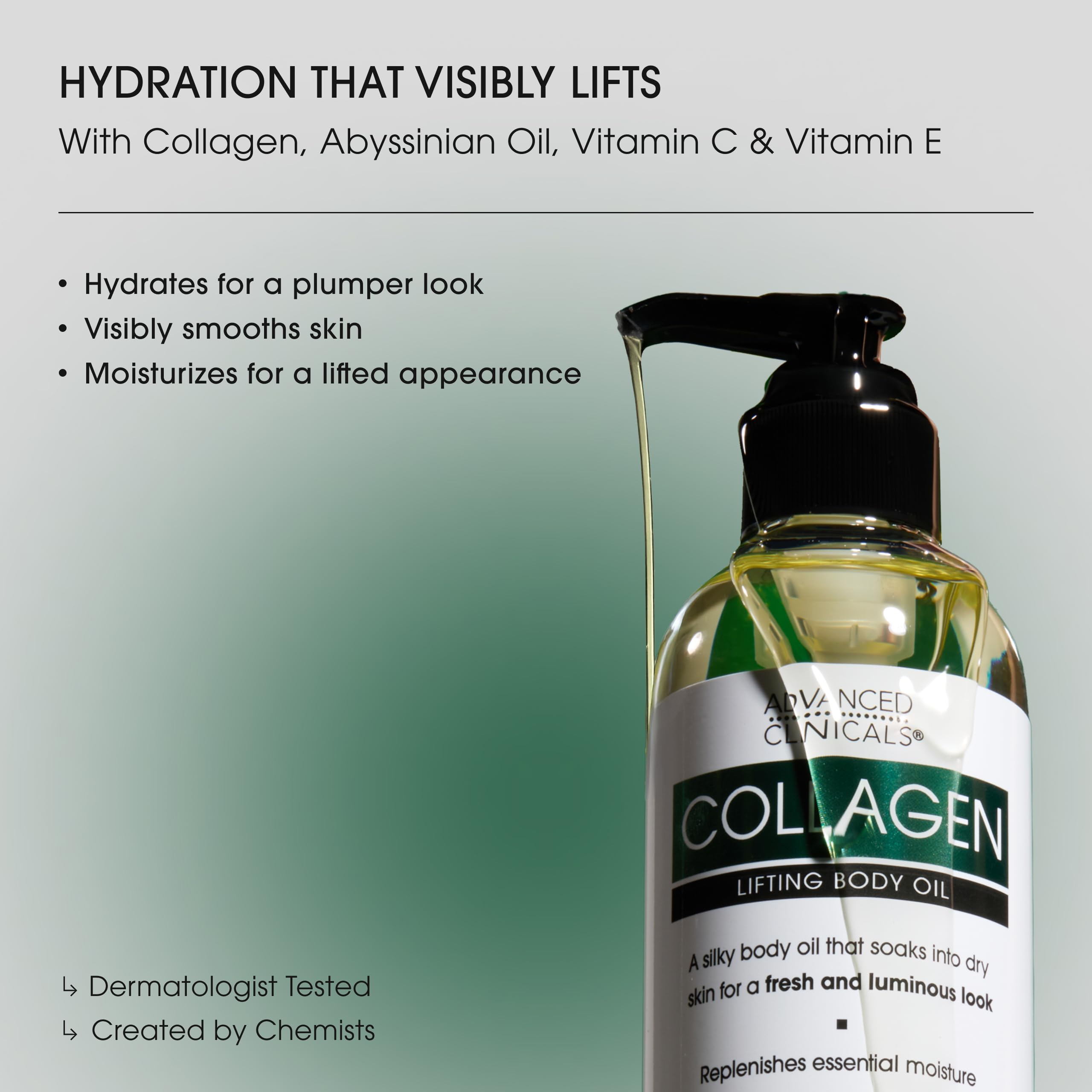 Advanced Clinicals Aceite de Colágeno para Cuerpo, aplicación en mano; facilita la absorción.