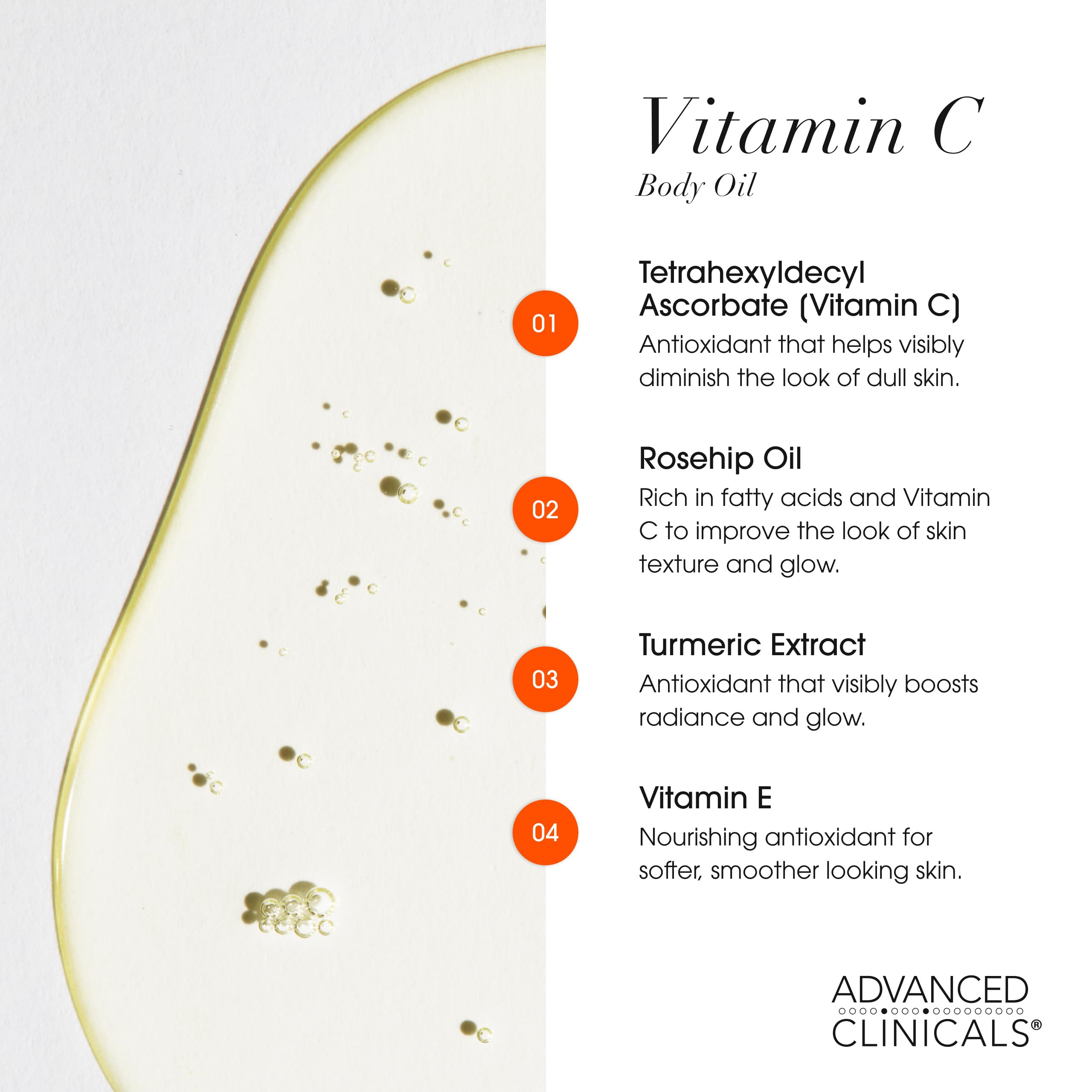 Advanced Clinicals Aceite corporal Cúrcuma Extracto, mejora textura y tono