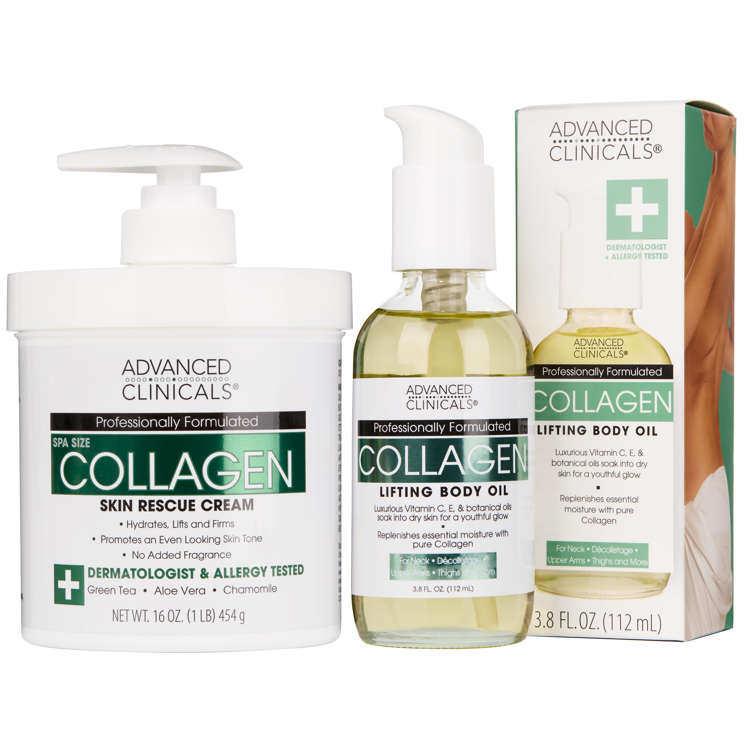 Aceite corporal de colágeno Advanced Clinicals, se desliza y hidrata en profundidad.