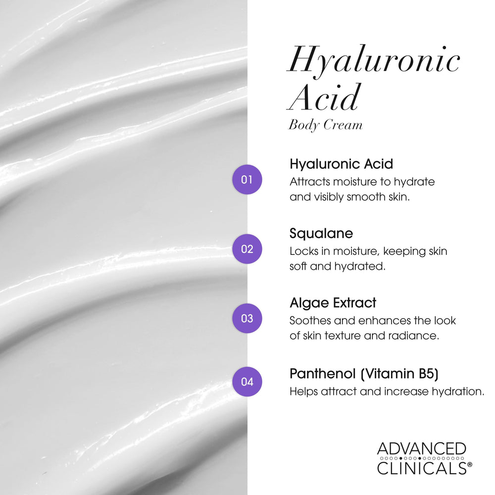 Advanced Clinicals Crème Acide Hyaluronique Corps – hydratation ciblée pour peau douce