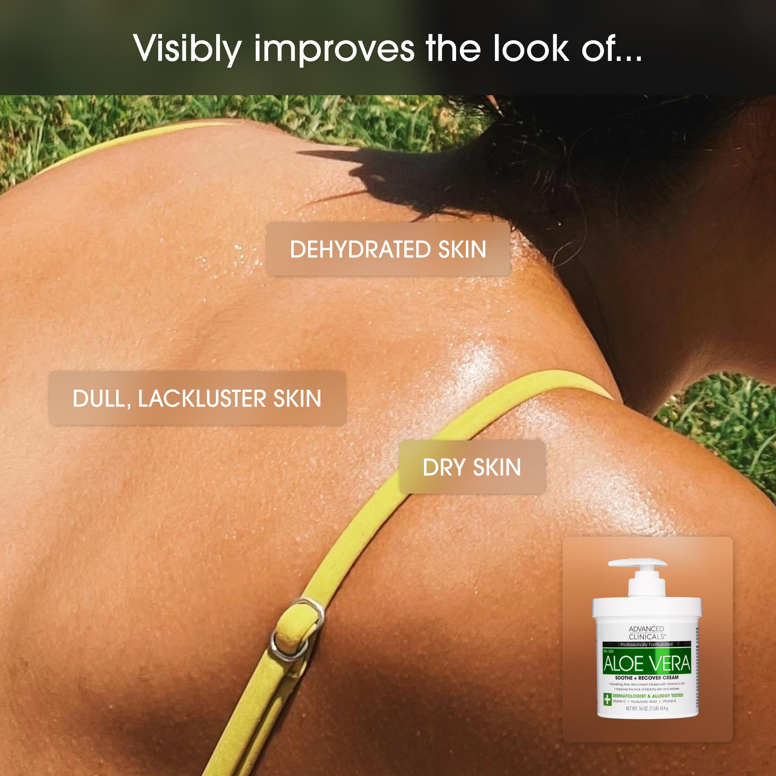 Cuidado corporal con Advanced Clinicals Aloe Vera Lotion en cuello y brazos