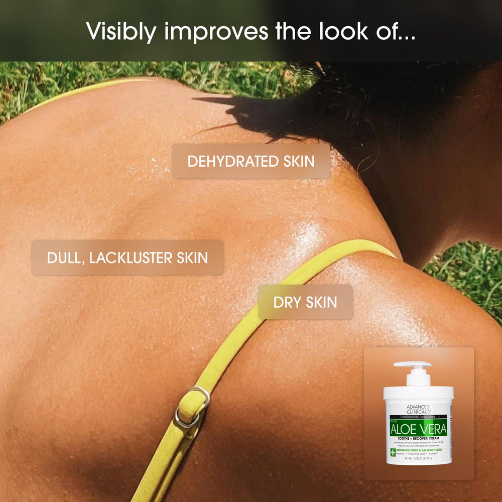 Loción de aloe vera Advanced Clinicals con textura cremosa de absorción rápida