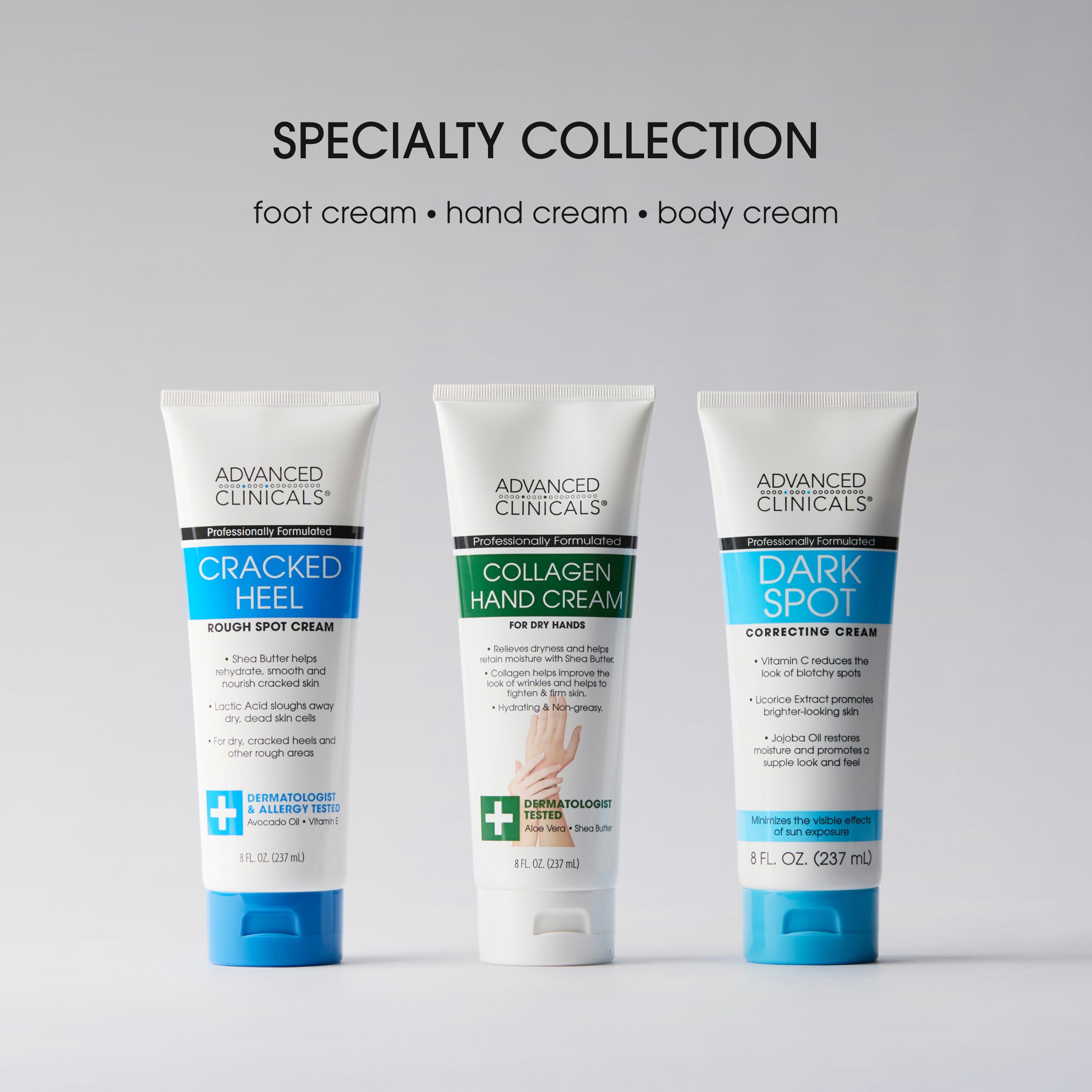 Advanced Clinicals Collagen Hand & Body Cream tested by dermatologists for comfort.