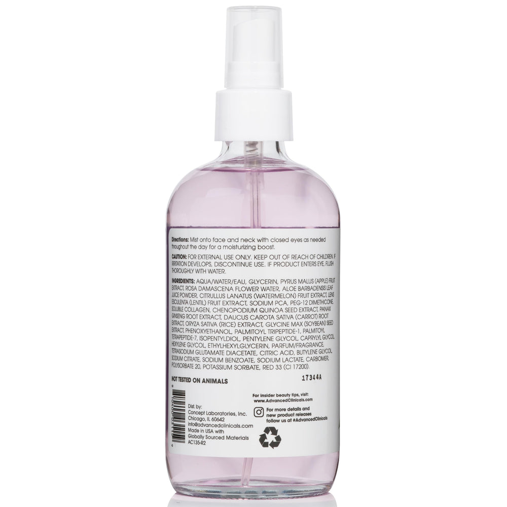 Advanced Clinicals Collagen Rosewater Face Mist brand logo close-up for trusted routine.