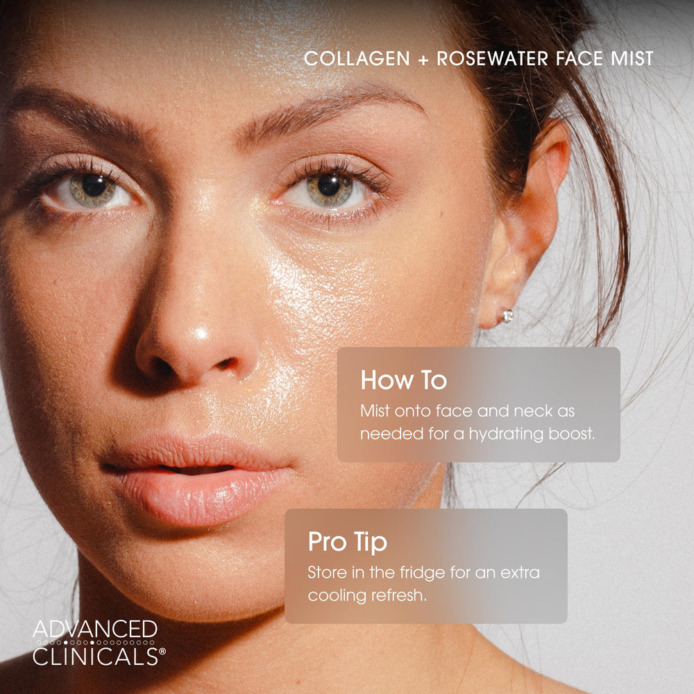Advanced Clinicals Collagen Rosewater Face Mist close-up pump for easy daily use.