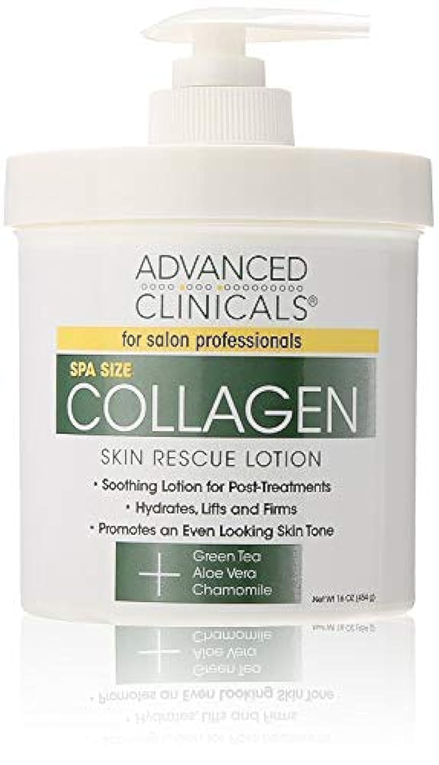 Advanced Clinicals Collagen Skin Rescue Lotion en bote, hidratación profunda para la piel.