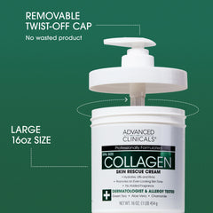 Crema corporal de colágeno Advanced Clinicals, hidratante y de acabado suave.