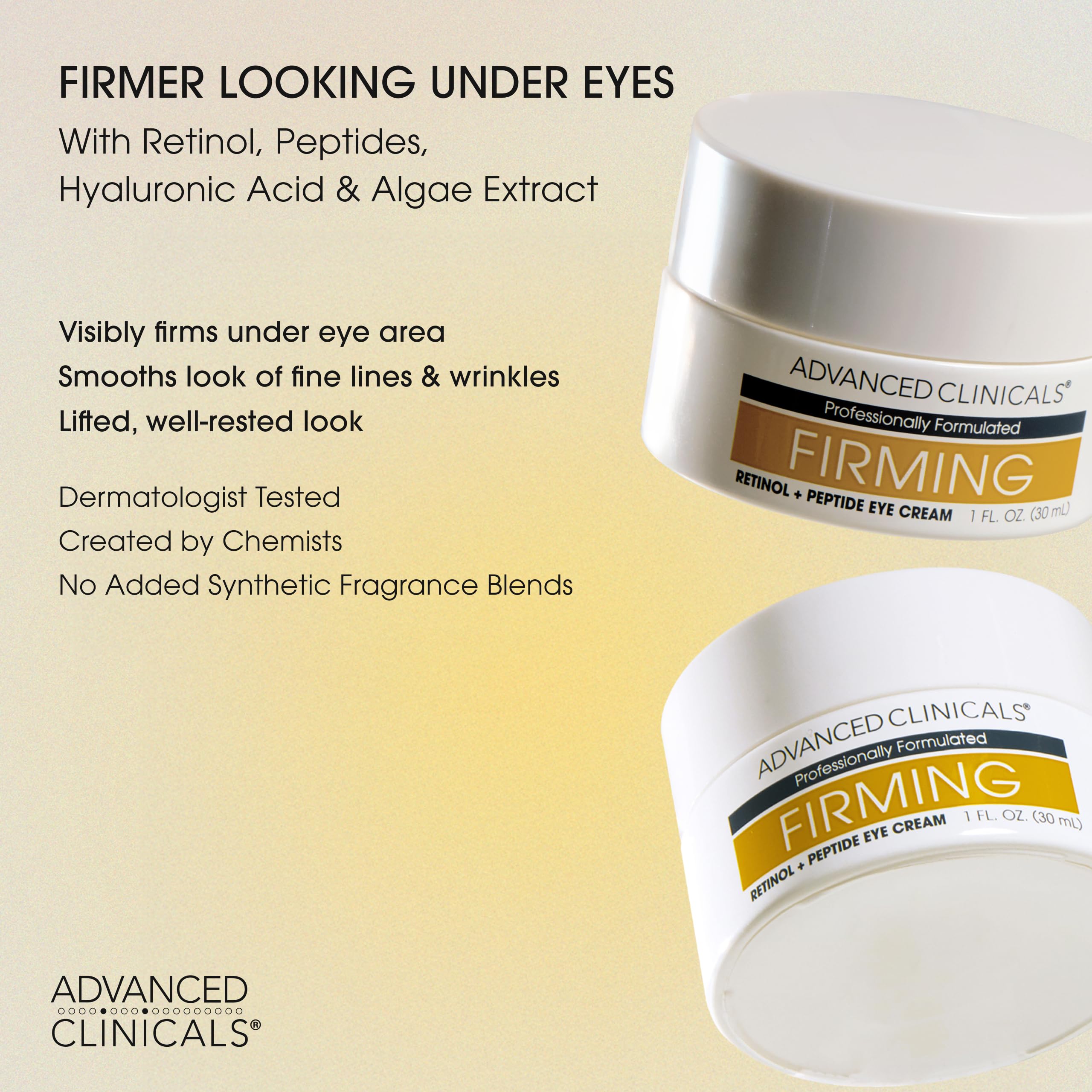 Advanced Clinicals crema de ojos con retinol encapsulado y péptidos, suaviza textura