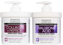 Advanced Clinicals crème corporelle collagène-peptide en bouteille, hydratation riche pour peau souple.