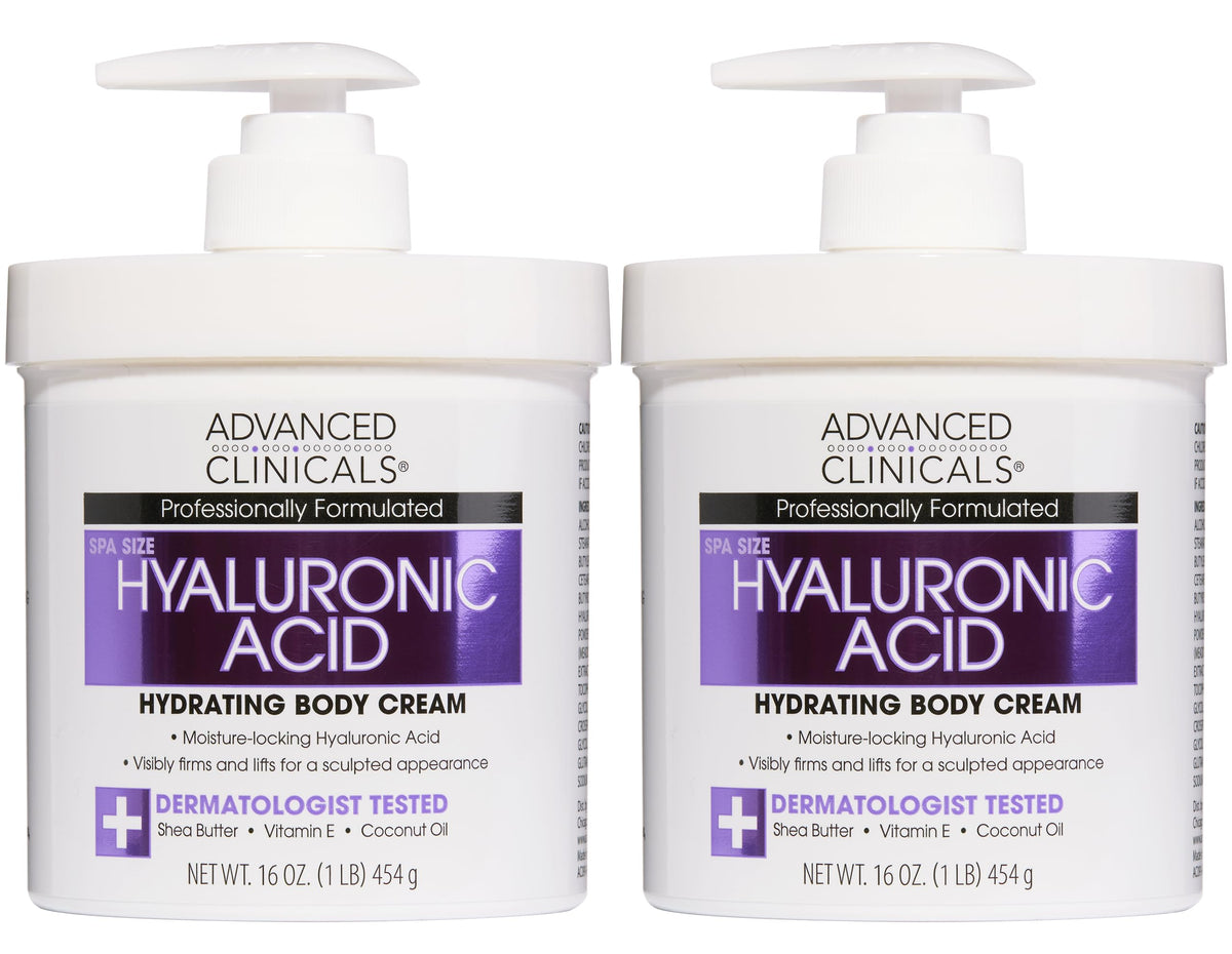 Advanced Clinicals Crème Corps à l’Acide Hyaluronique — bouteille pompe pour hydratation durable