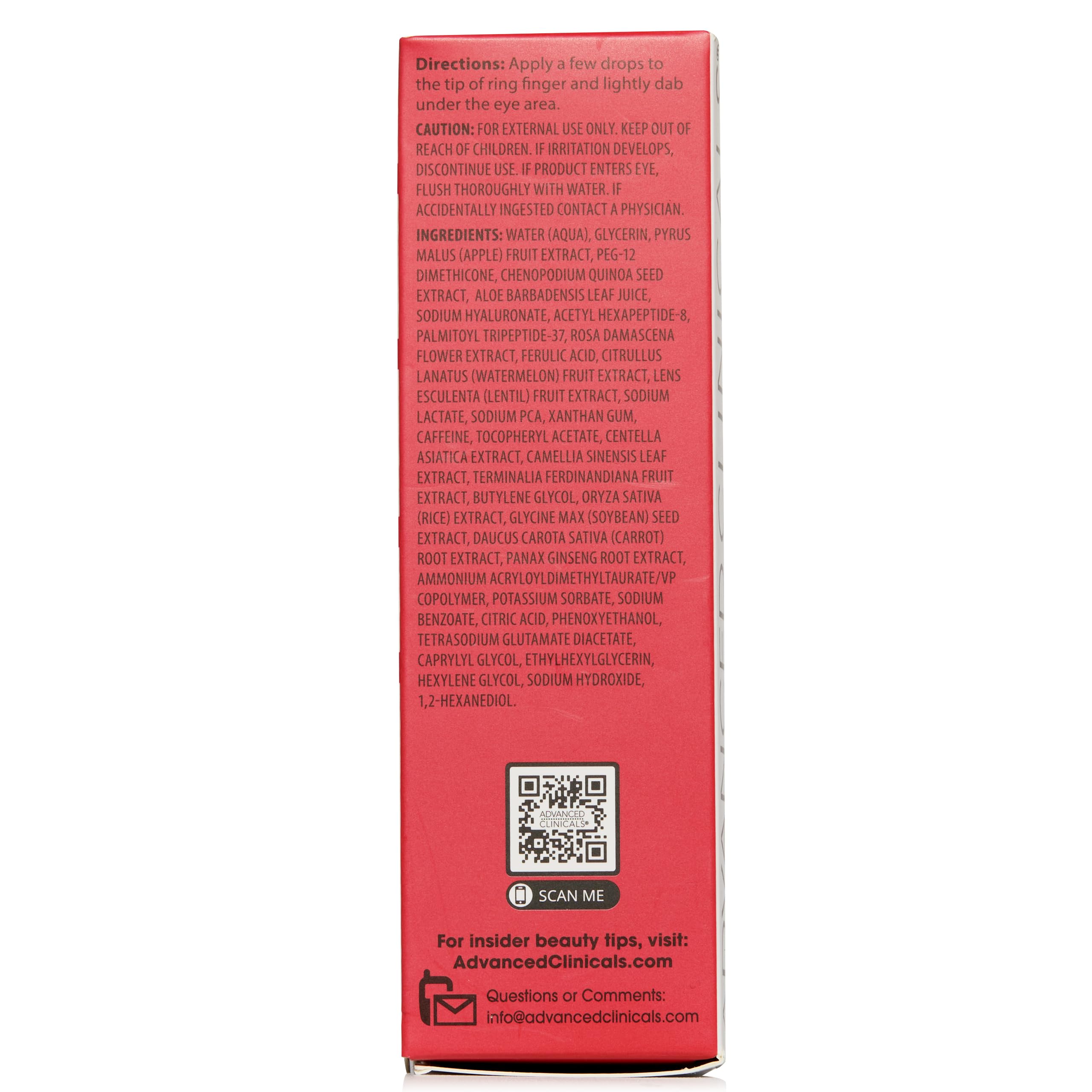 Advanced Clinicals Dark Circle Serum texture swatch on skin for glow and hydration.