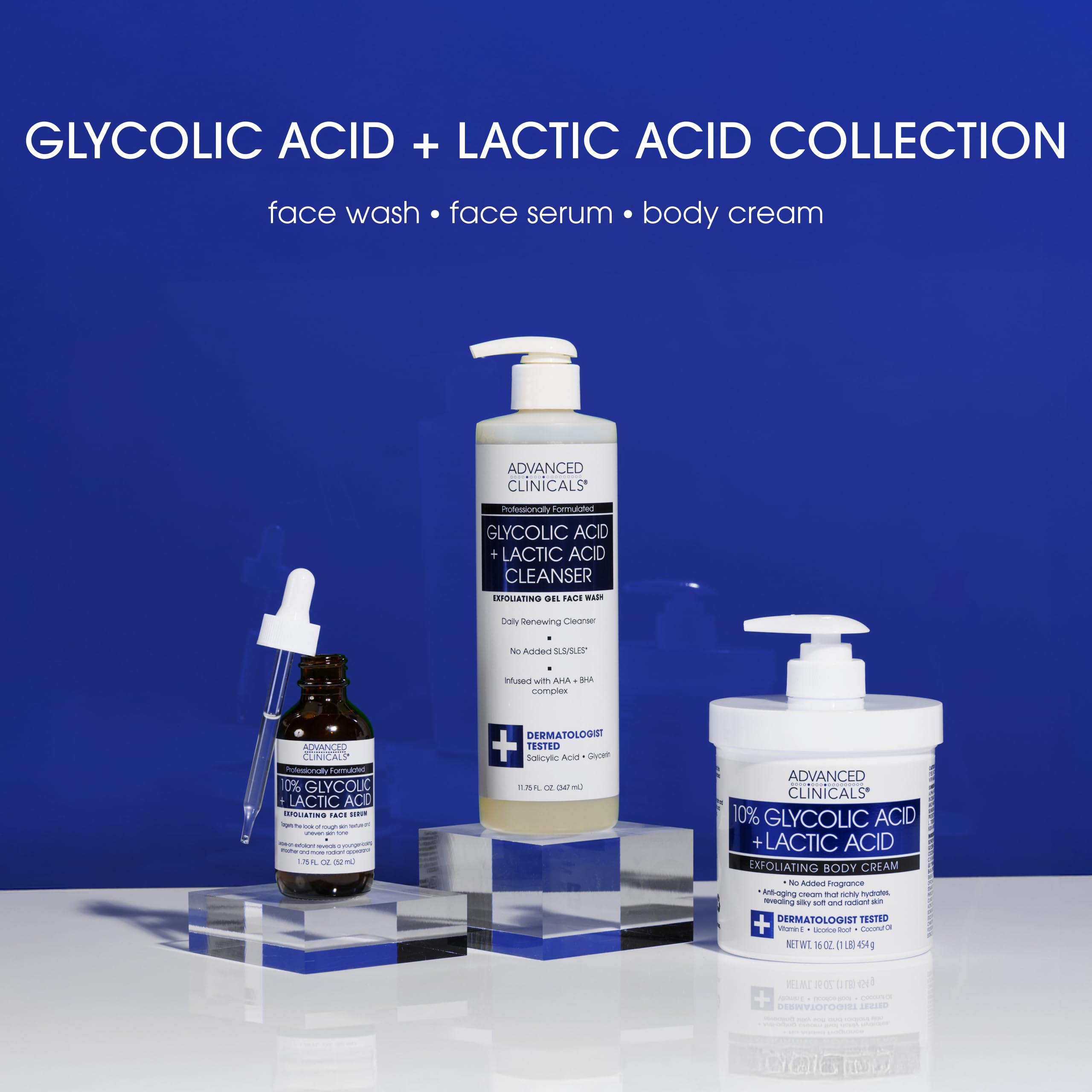 Dermatologist-tested Advanced Clinicals formulation for diverse skin types.