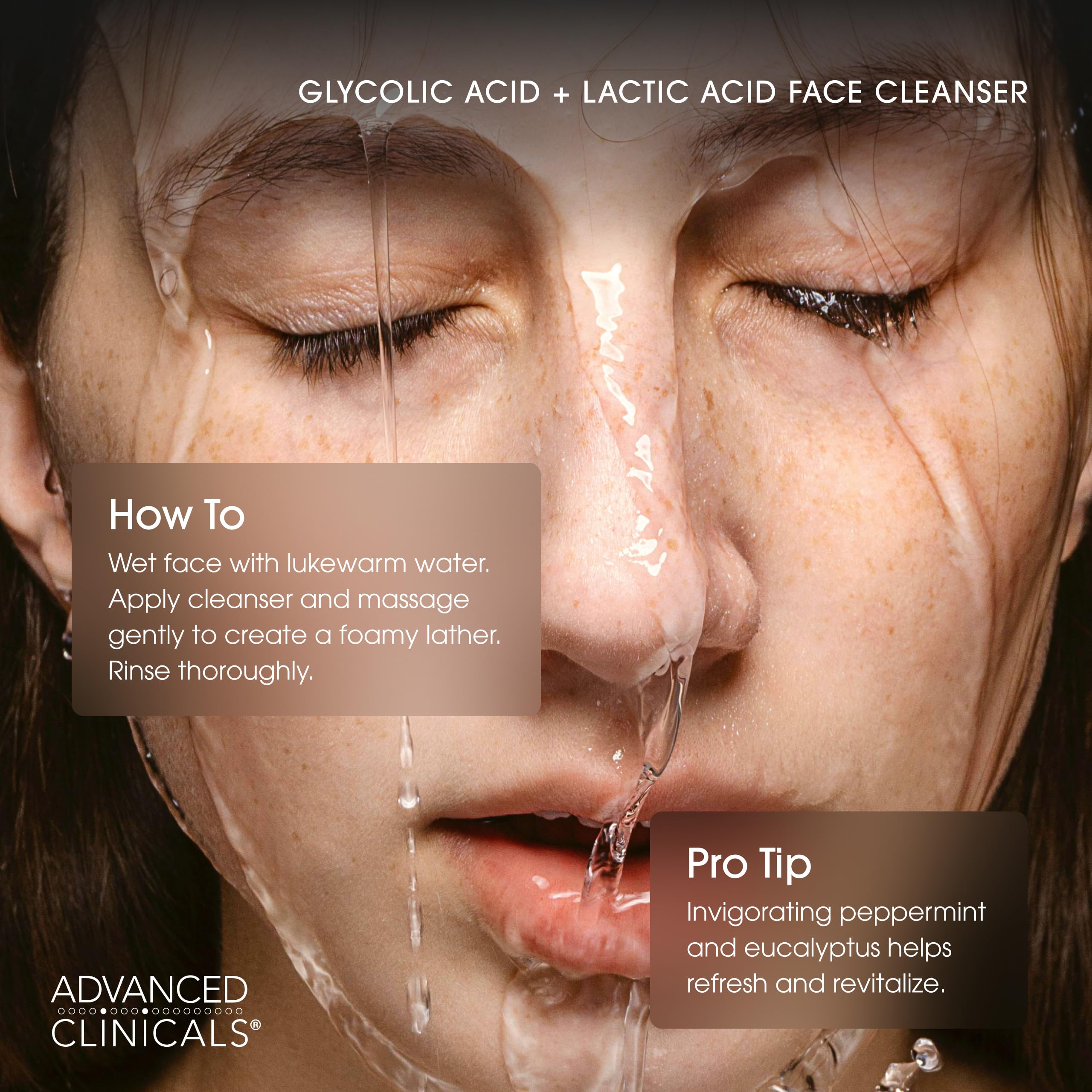 Advanced Clinicals Glycolic Face Wash daily routine step for dull skin refresh.