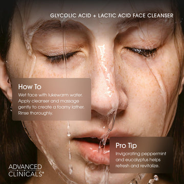 Advanced Clinicals Glycolic Face Wash daily routine step for dull skin refresh.