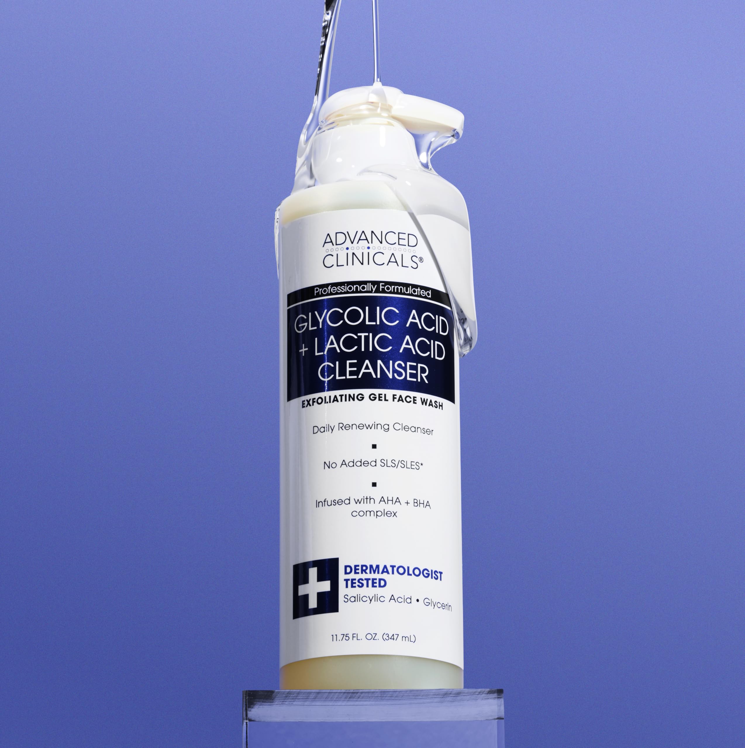 Advanced Clinicals Glycolic Face Wash packaging shot highlights size and branding.