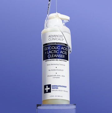 Advanced Clinicals Glycolic Face Wash packaging shot highlights size and branding.