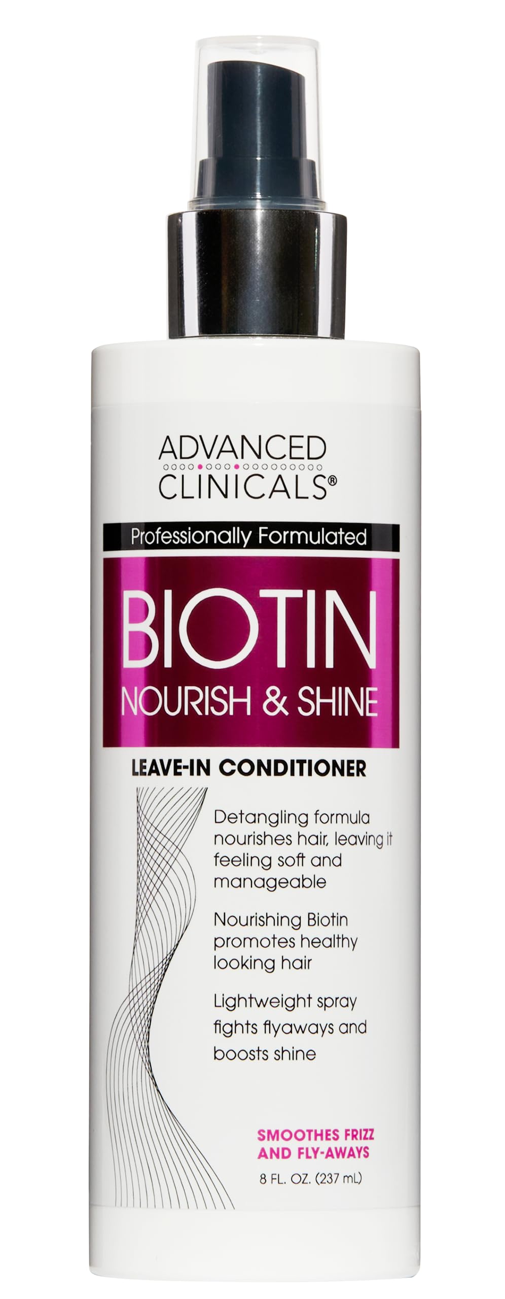 Advanced Clinicals Hair Spray Thicken and Shine bottle pour shows lightweight mist for styling.