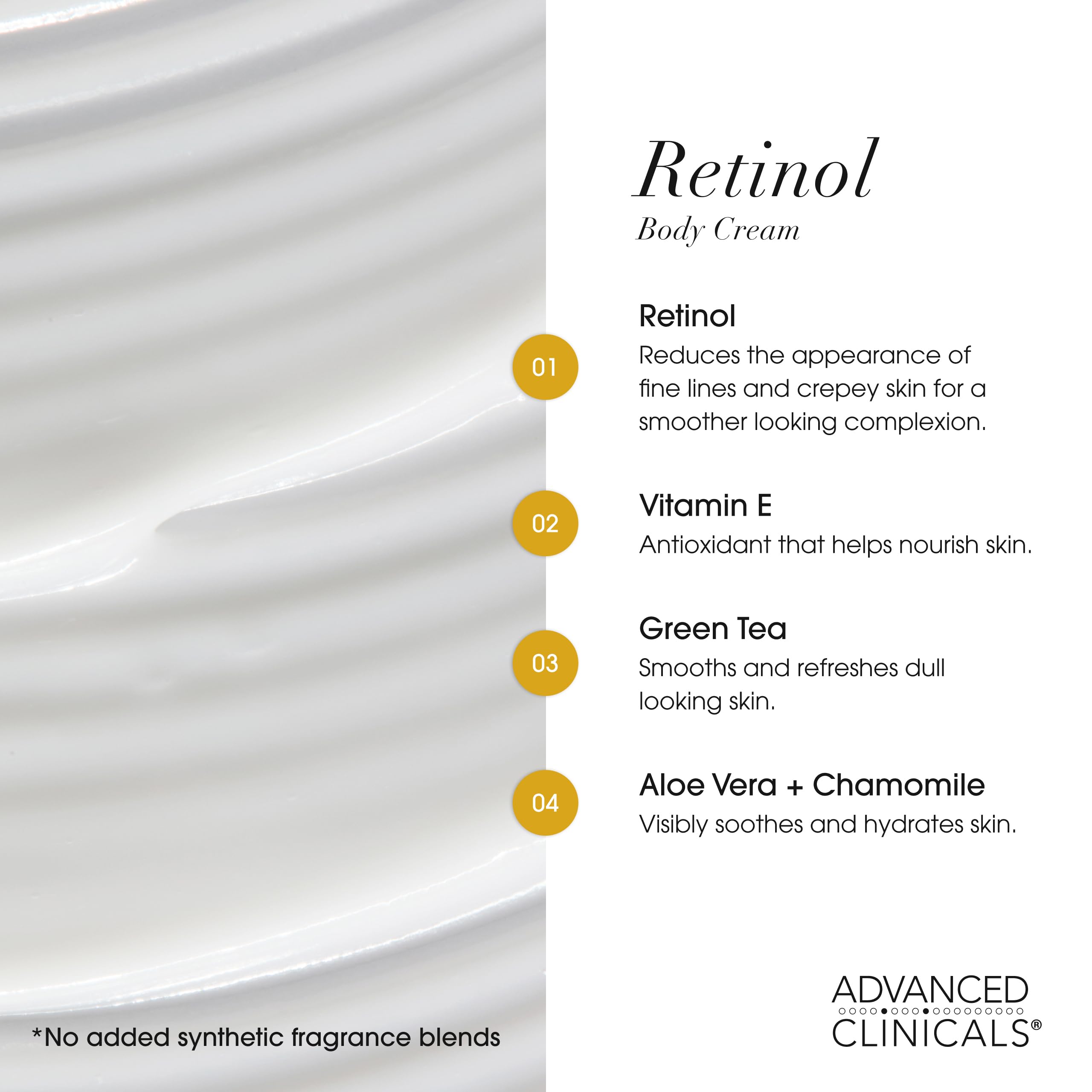 Advanced Clinicals Ingrédients clés : vitamine E, thé vert et aloé véra.